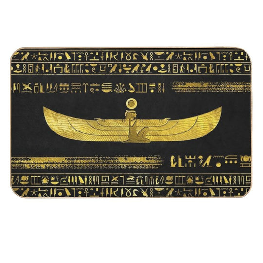 Golden Egyptian God Ornament on Black Leather  Pet-Safe Bath Mat