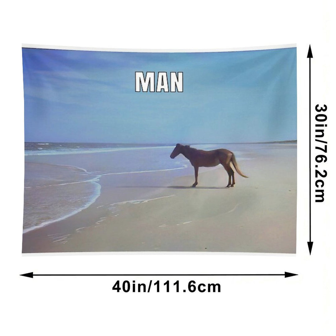 Man ♞ HD  Horse on Beach Meme Tapestry