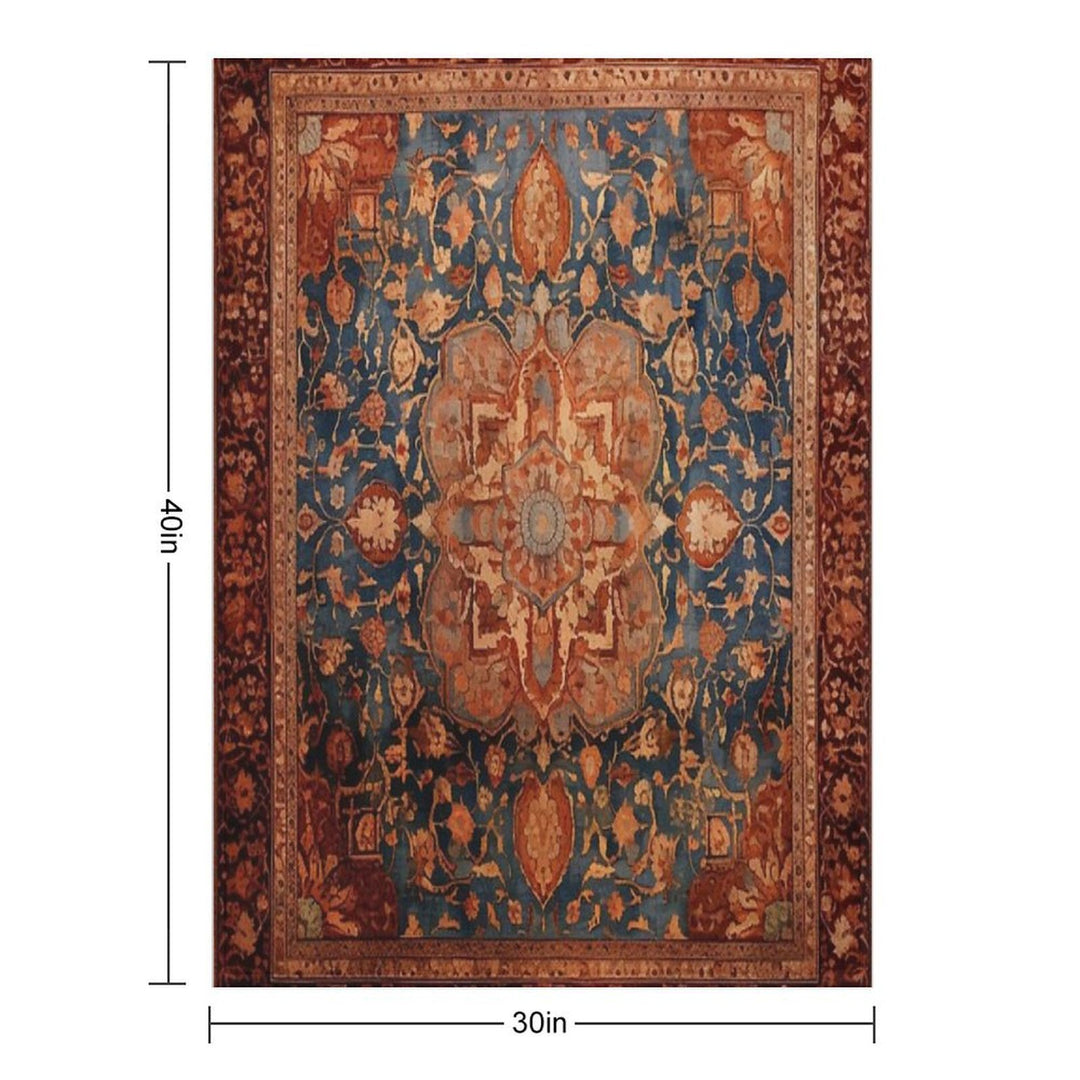 Antique Persian Rug Blue And Ginger Plush Throw Blanket