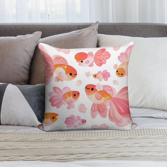 Cherry Blossom Goldfish 2 Soft Gift Ready Throw Pillow