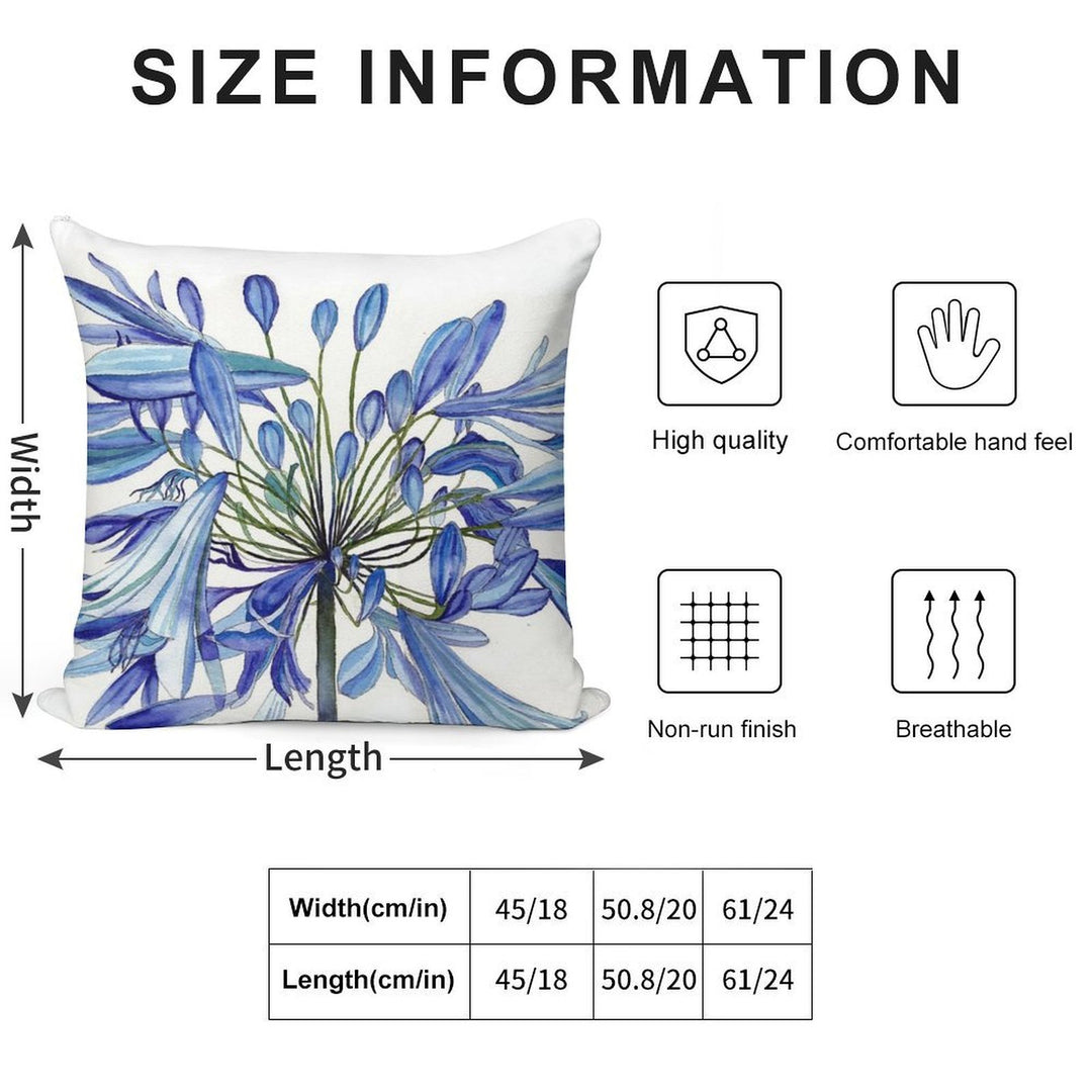 Blue Agapanthus Flower Watercolour Painting Soft Reinforced Edging Throw Pillow