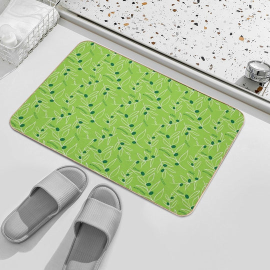 Green Olive Pattern  Pet-Safe Bath Mat