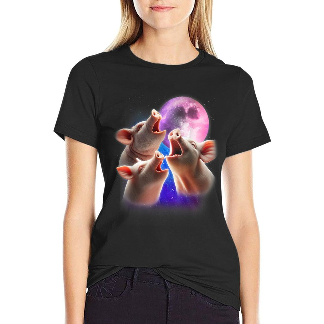 3 Pigs Howling At The Moon Funny Pig Animal Lover Farmer  Summer-ready Fabric T-Shirt