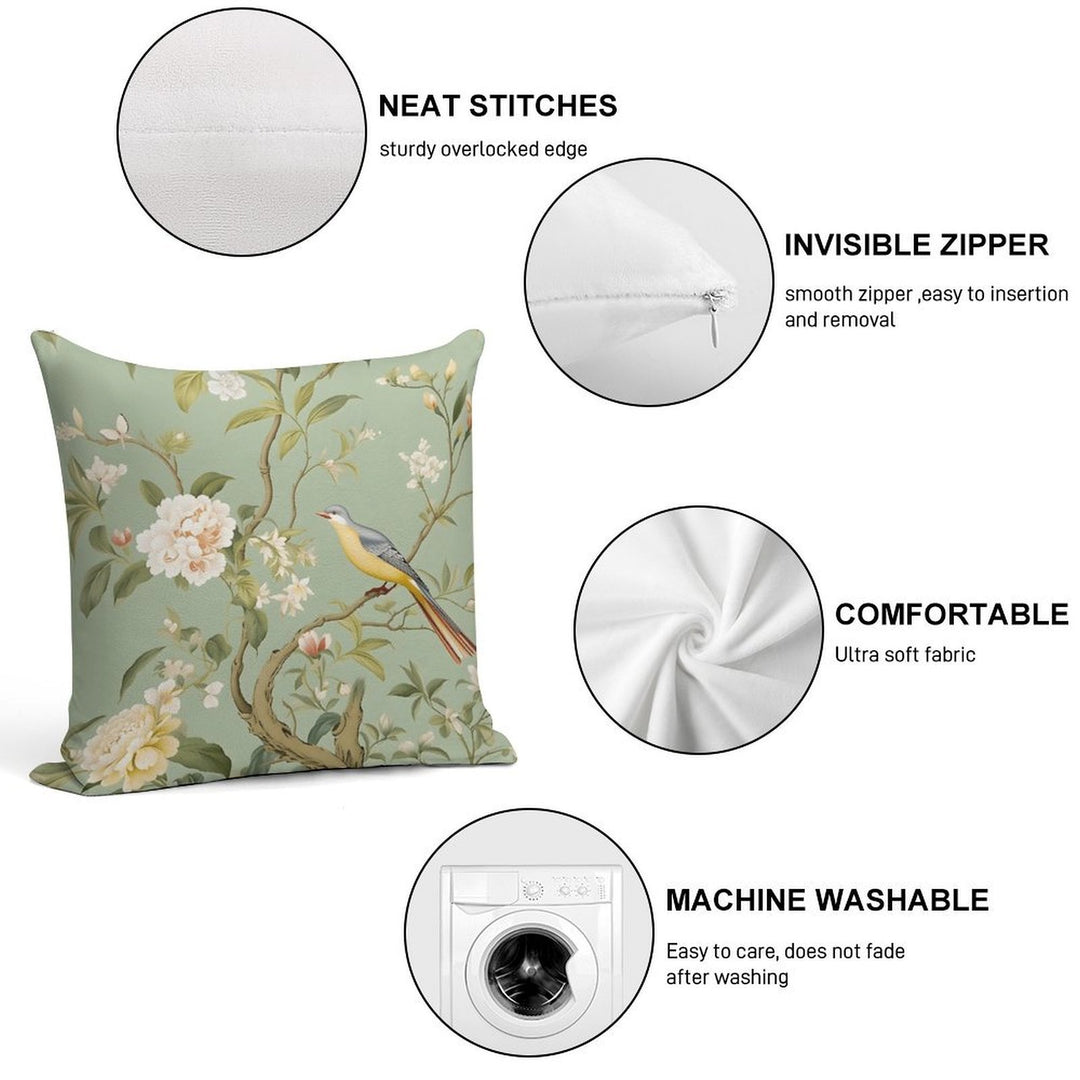 Green Chinoiserie Garden Soft Luxury Feel Throw Pillow