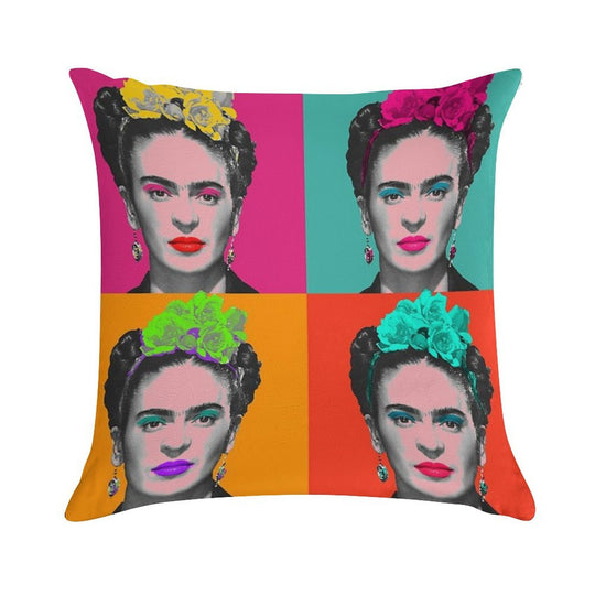 Frida Khalo Pop Portrait Like in Andy Warhol Paint! - Colorful - Digital Paint by Iona Art Digital Soft Shrink-Resistant Throw Pillow