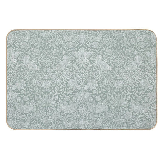 Strawberry Thief Linen on Sage Green  Easy Maintenance Bath Mat