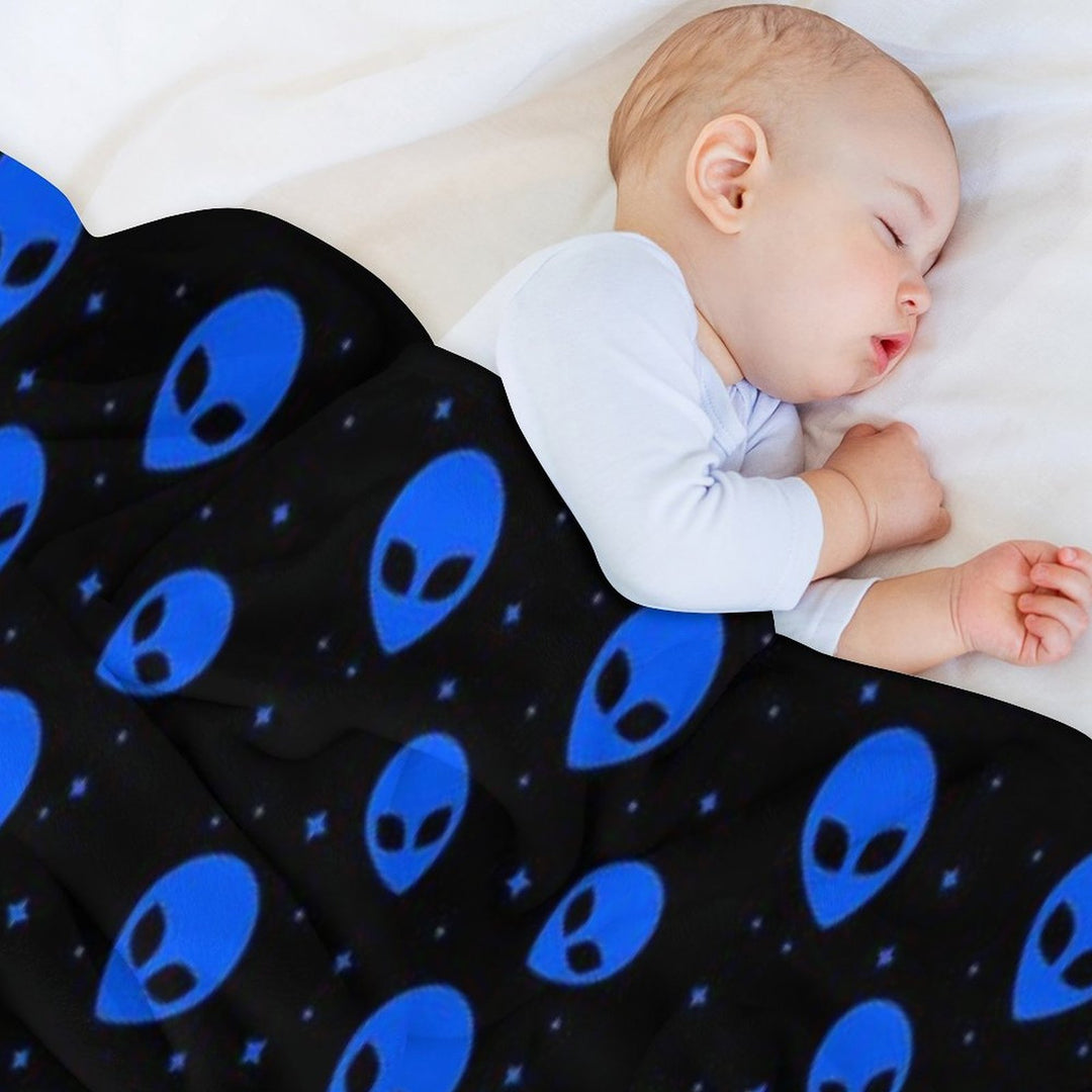 Blue And Black Alien Pattern Sustainable Throw Blanket