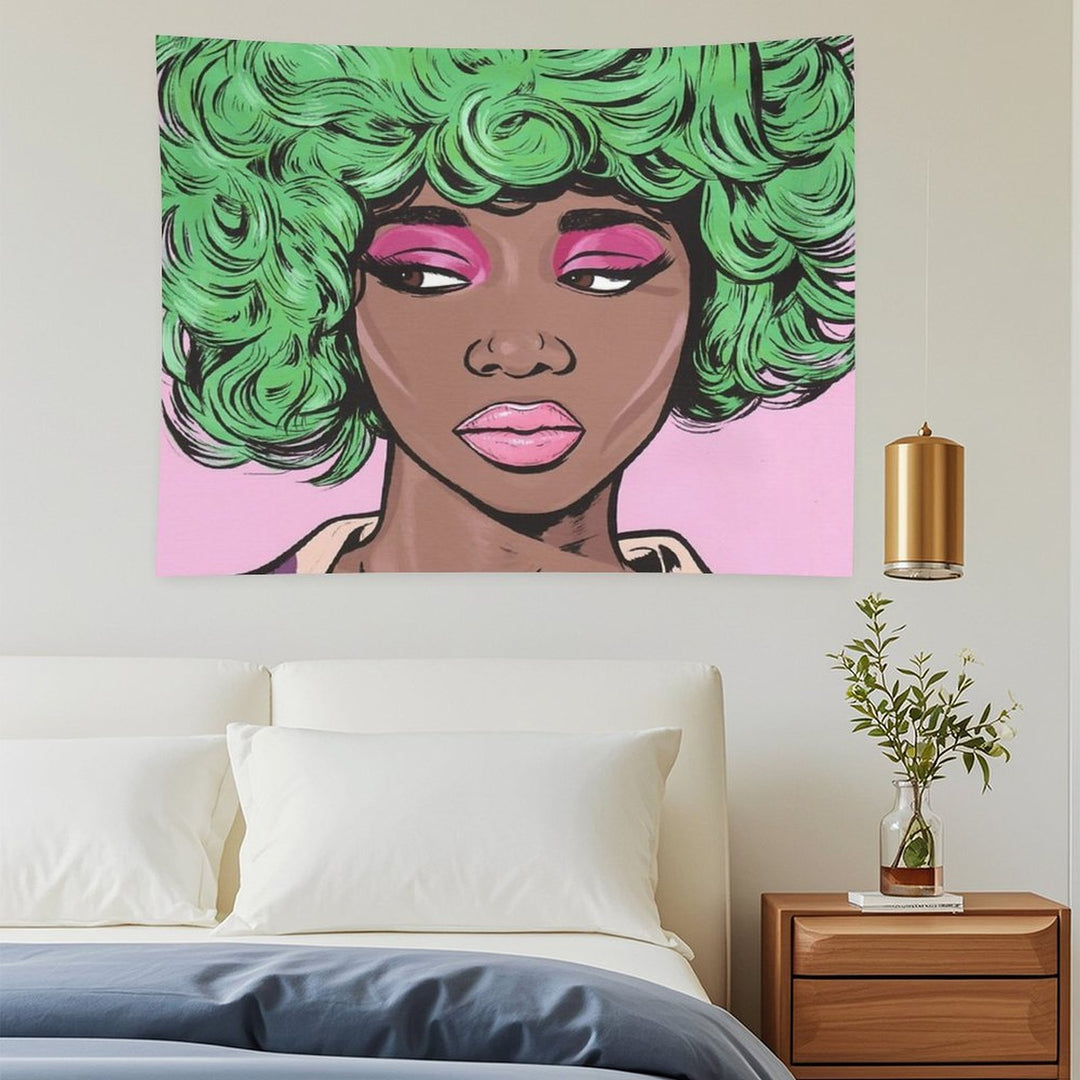 Green Haired Kawaii Comic Girl Tapestry