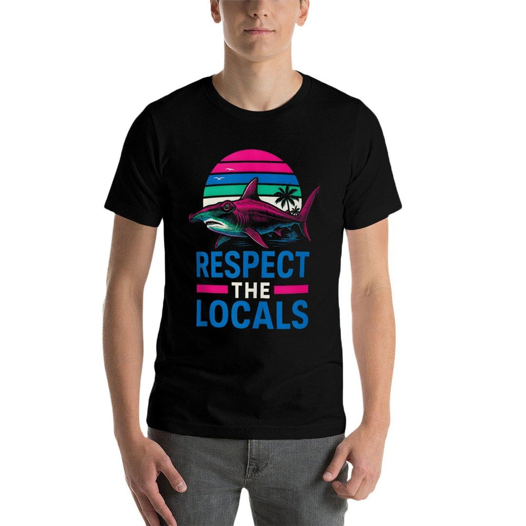 Respect The Locals Hammerhead Shark Vintage Mens Surf.  Stretchy T-Shirt