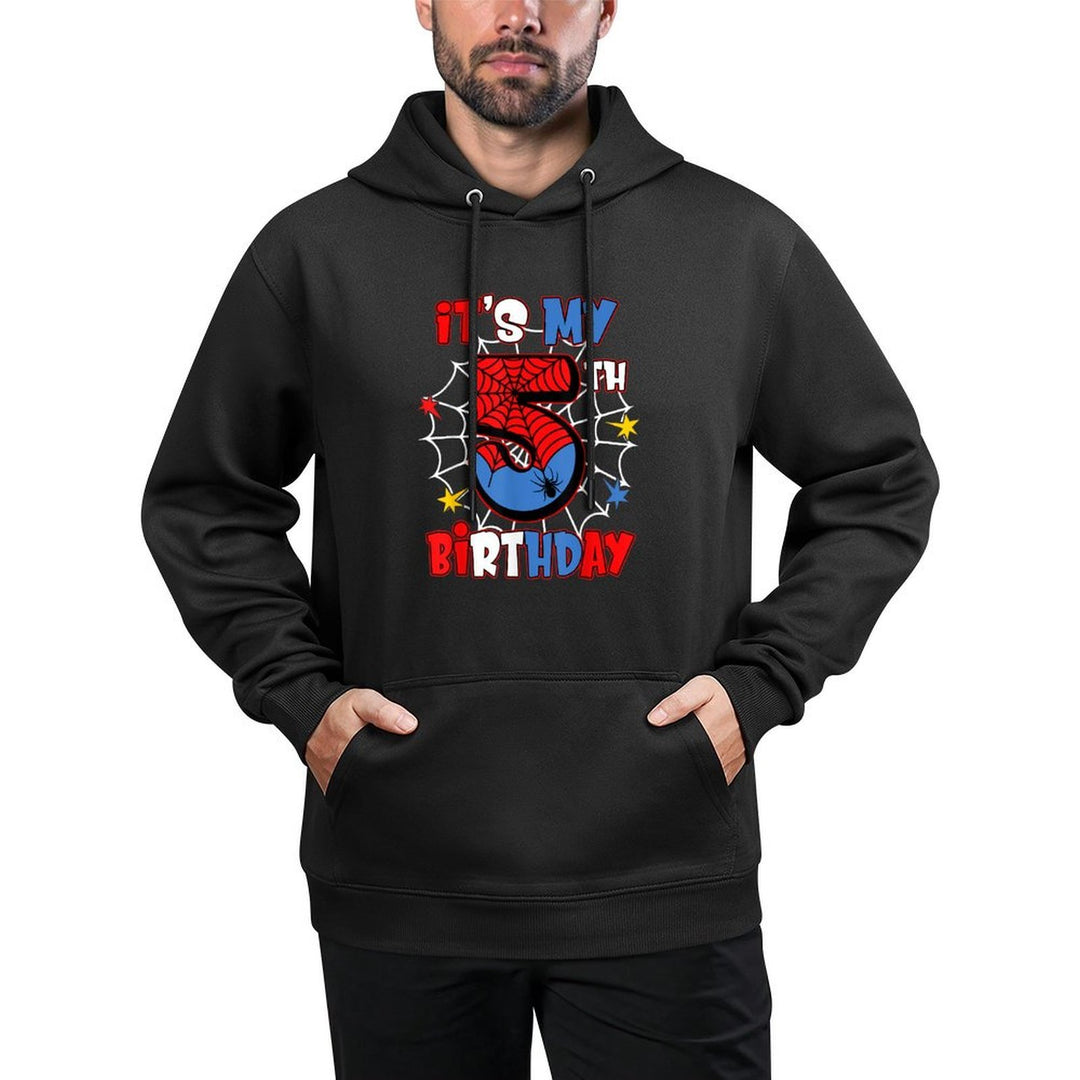 Kids It&#39;s My 5th Birthday Spider Theme Party 5 Years Old Medium-Weight Fabric Hoodie