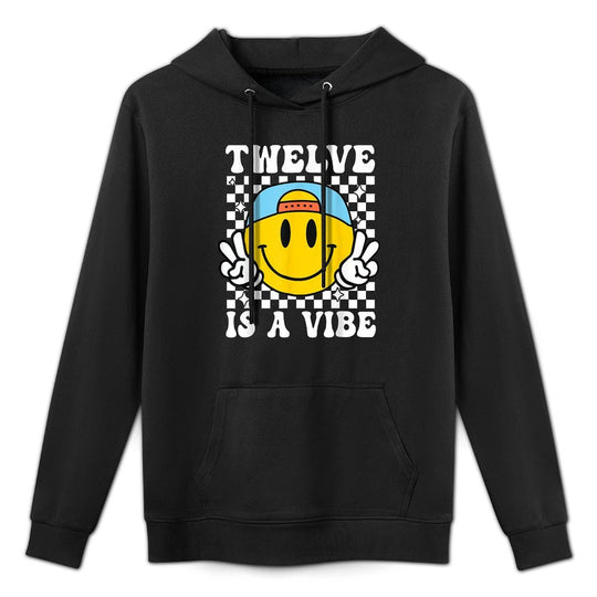 Twelve Is A Vibe 12th Birthday Groovy Boys 12 Years Old Layering Staple Hoodie