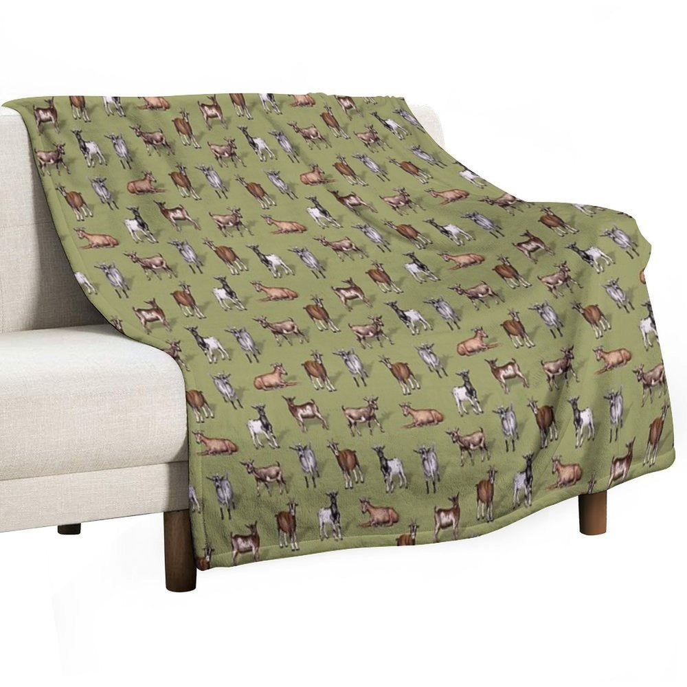 Tiny Goats on Green - Goat Herd Pattern Versatility Throw Blanket