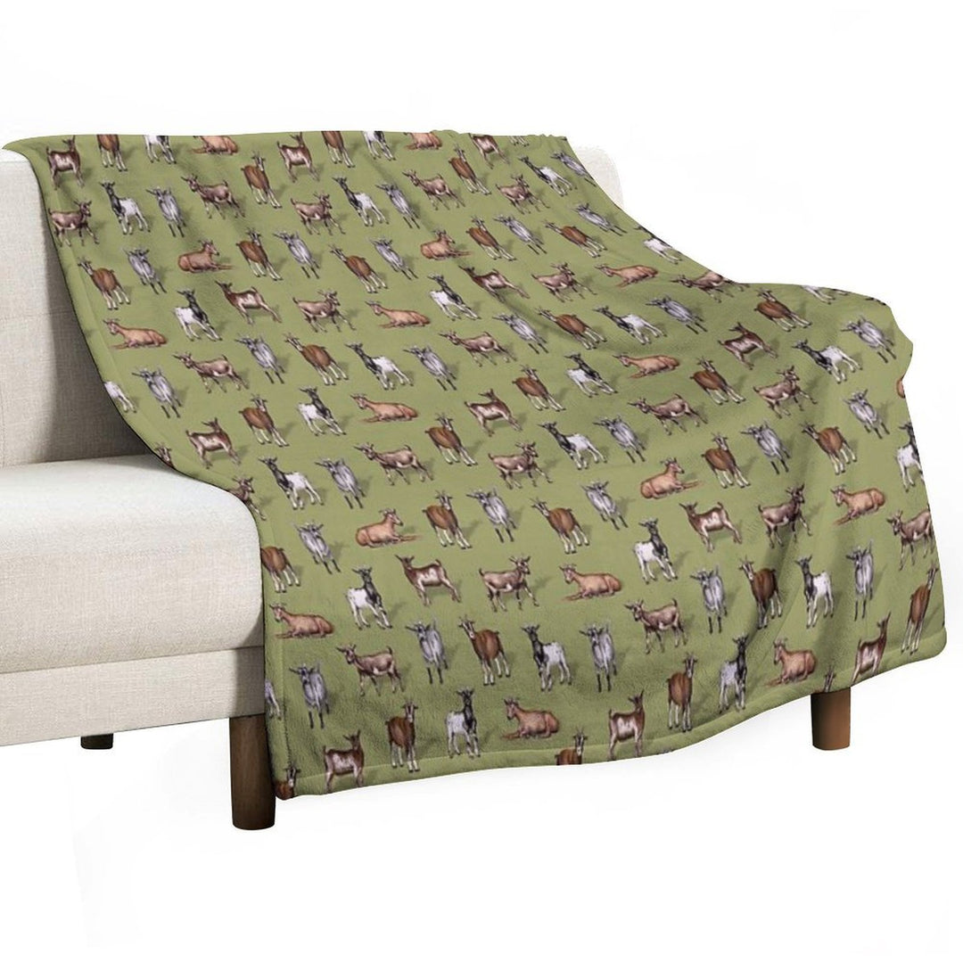 Tiny Goats on Green - Goat Herd Pattern Versatility Throw Blanket