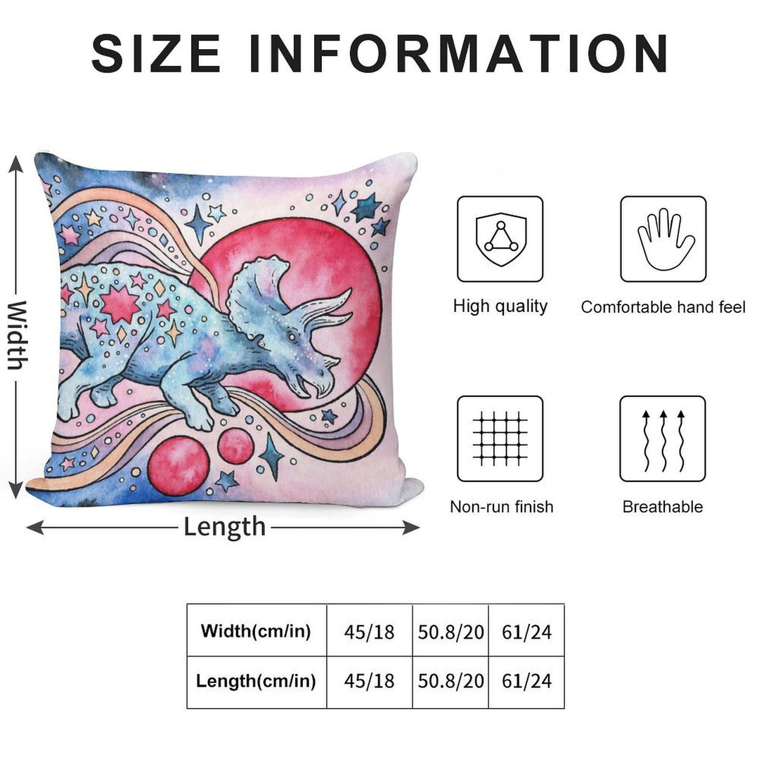 Star Tricera  Cosmic Dinosaur Watercolor Soft Reinforced Edging Throw Pillow