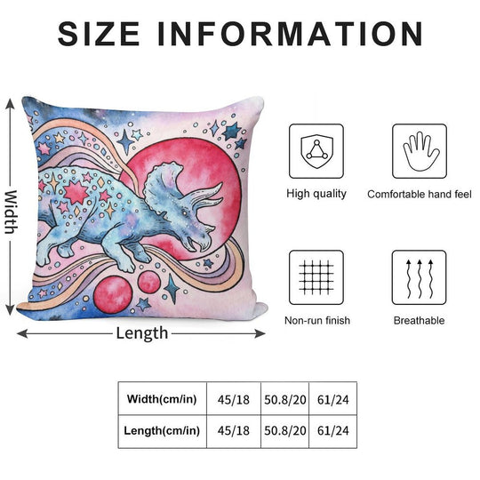 Star Tricera  Cosmic Dinosaur Watercolor Soft Reinforced Edging Throw Pillow