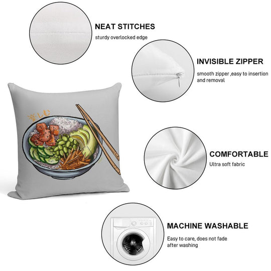 Poke Bowl with Salmon And Fresh Vegetables Soft Washable Throw Pillow