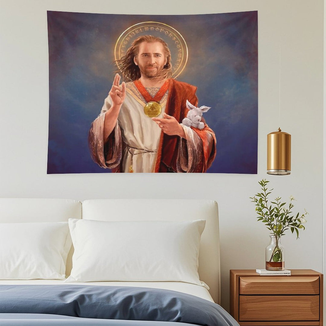 Nicolas Cage, Saint Nicolas of Cage, Nic Cage Original Religious Painting Tapestry