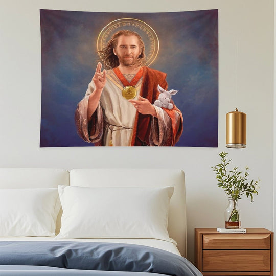 Nicolas Cage, Saint Nicolas of Cage, Nic Cage Original Religious Painting Tapestry