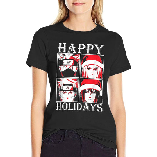 Naruto Shippuden Happy Holidays Characters Anime  Heathered Texture T-Shirt