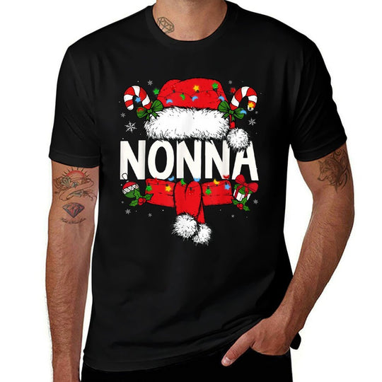 Nonna Christmas Pajama Santa Claus Family Matching Grandma  Heathered Texture T-Shirt