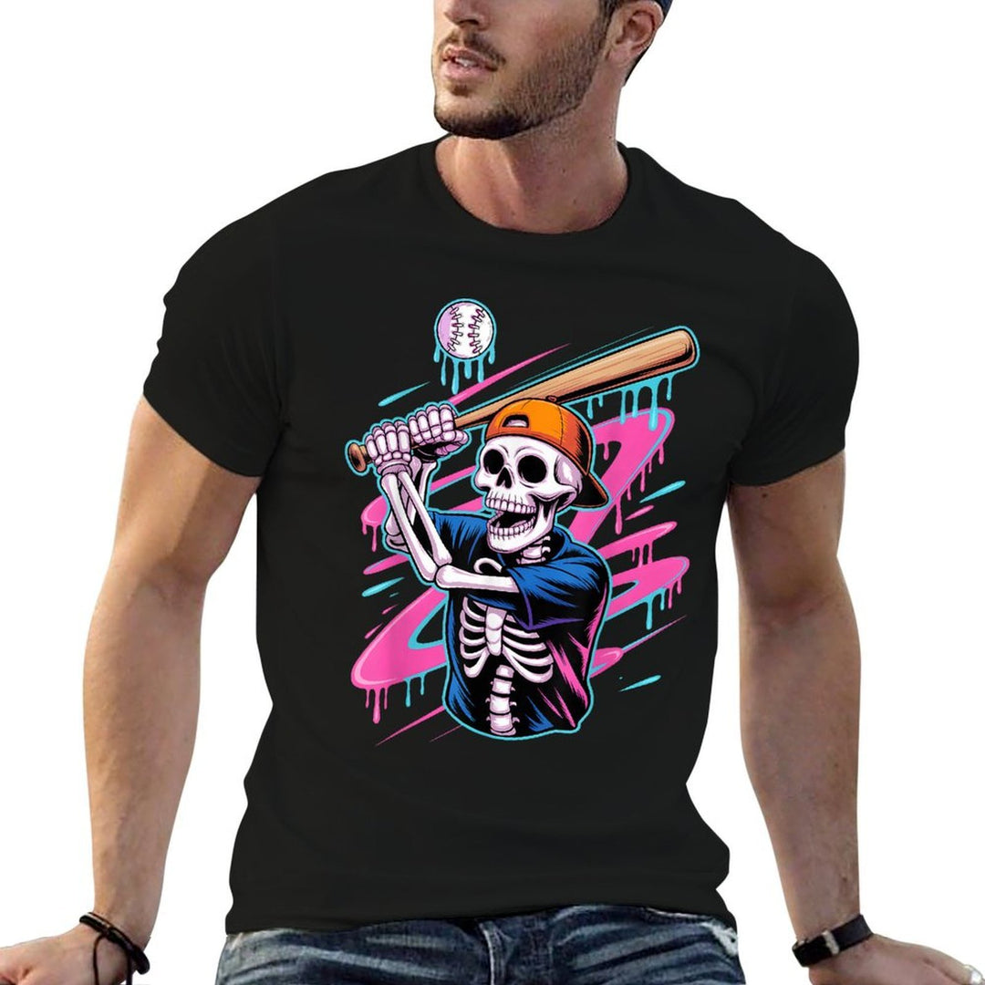 Skeleton Baseball Drip Boy Youth Dripping Baseball Halloween  Oversized Silhouette T-Shirt