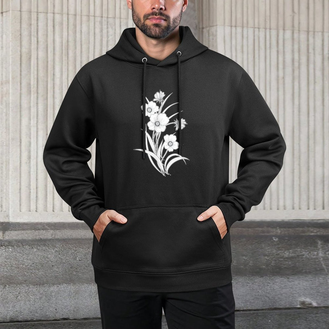 Black And White Flowers Botanical Bouquet Design Adjustable Hood Hoodie