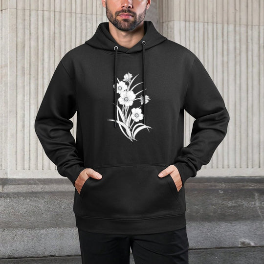Black And White Flowers Botanical Bouquet Design Adjustable Hood Hoodie