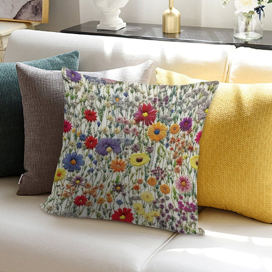 Embroidered Wildflowers Soft Ultra-Soft Texture Throw Pillow