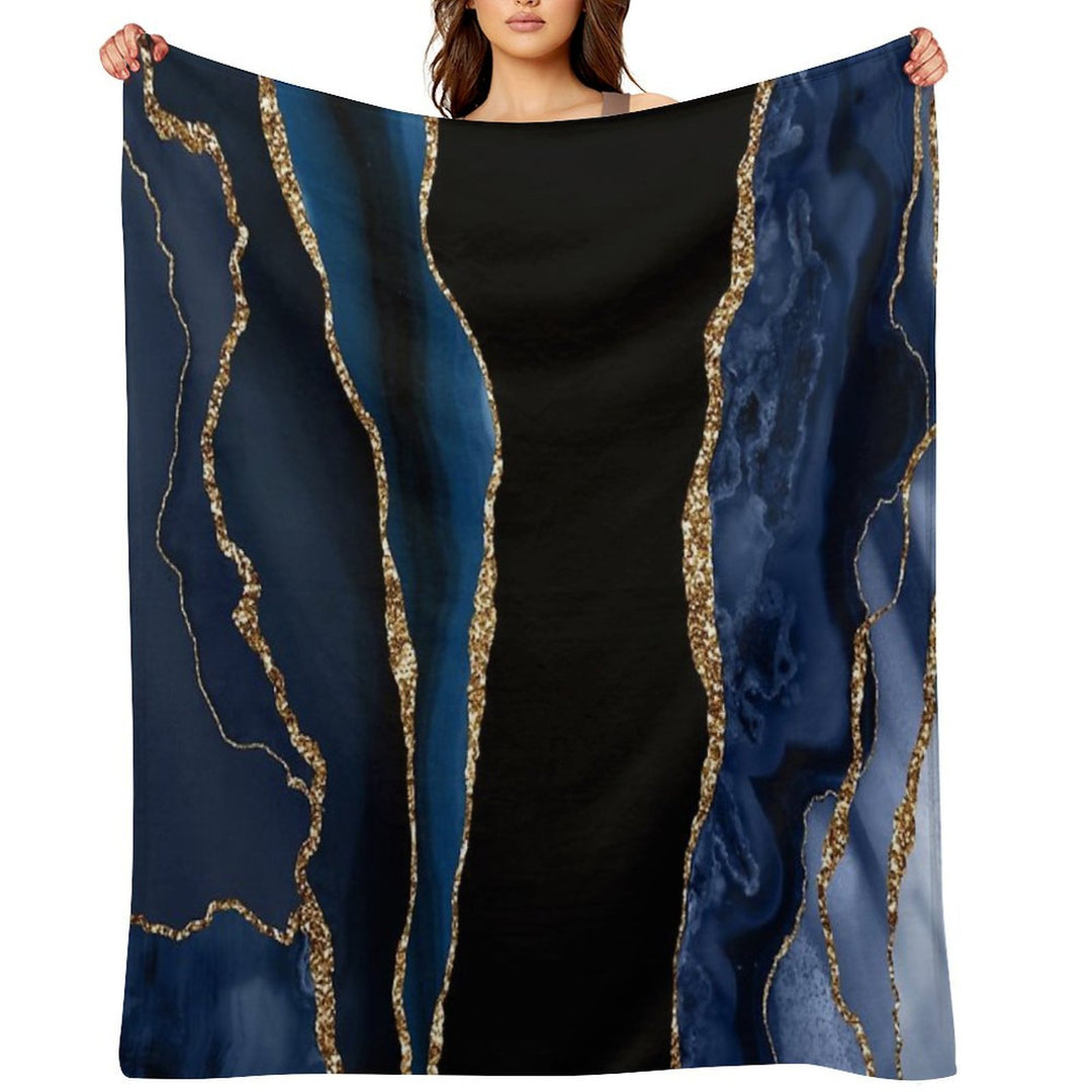 Abstract Blue And Gold Modern Geode Agate Design Multi-functional Throw Blanket