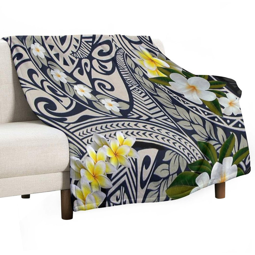 Traditional Hawaiian Tapa And Plumeria Shrink-resistant Throw Blanket