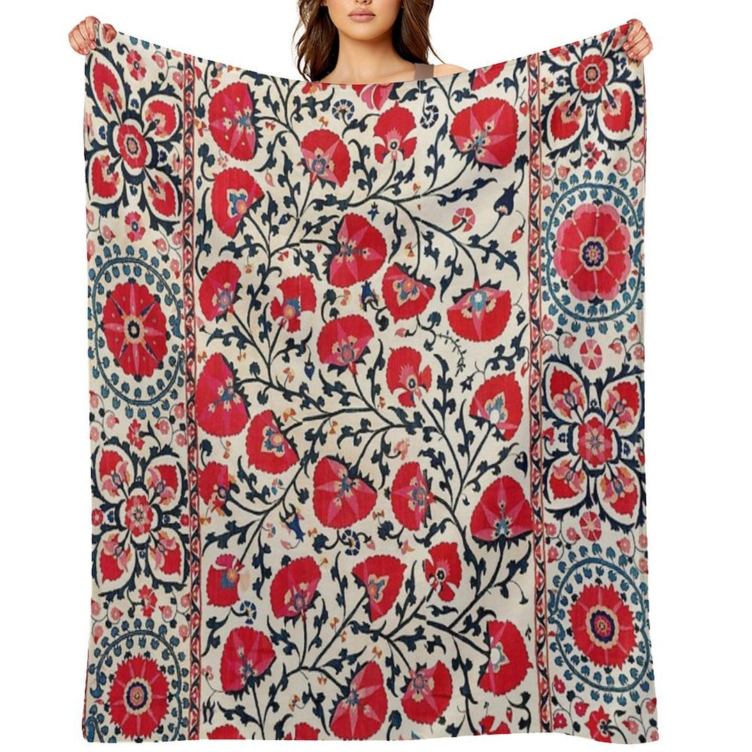 Shakhrisyabz Suzani Uzbekistan Floral Embroidery Print Easy Care Throw Blanket