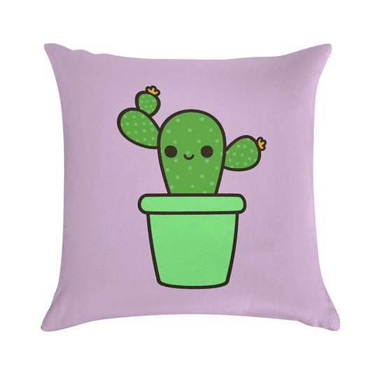 Cute Cactus in Green Pot Soft Shrink-Resistant Throw Pillow