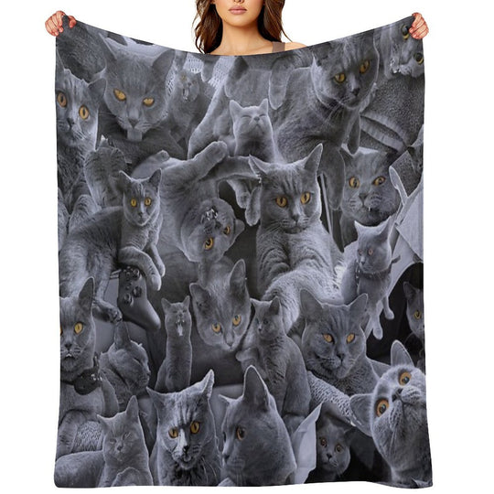 British Shorthair Cat Collage Anti-pilling Throw Blanket