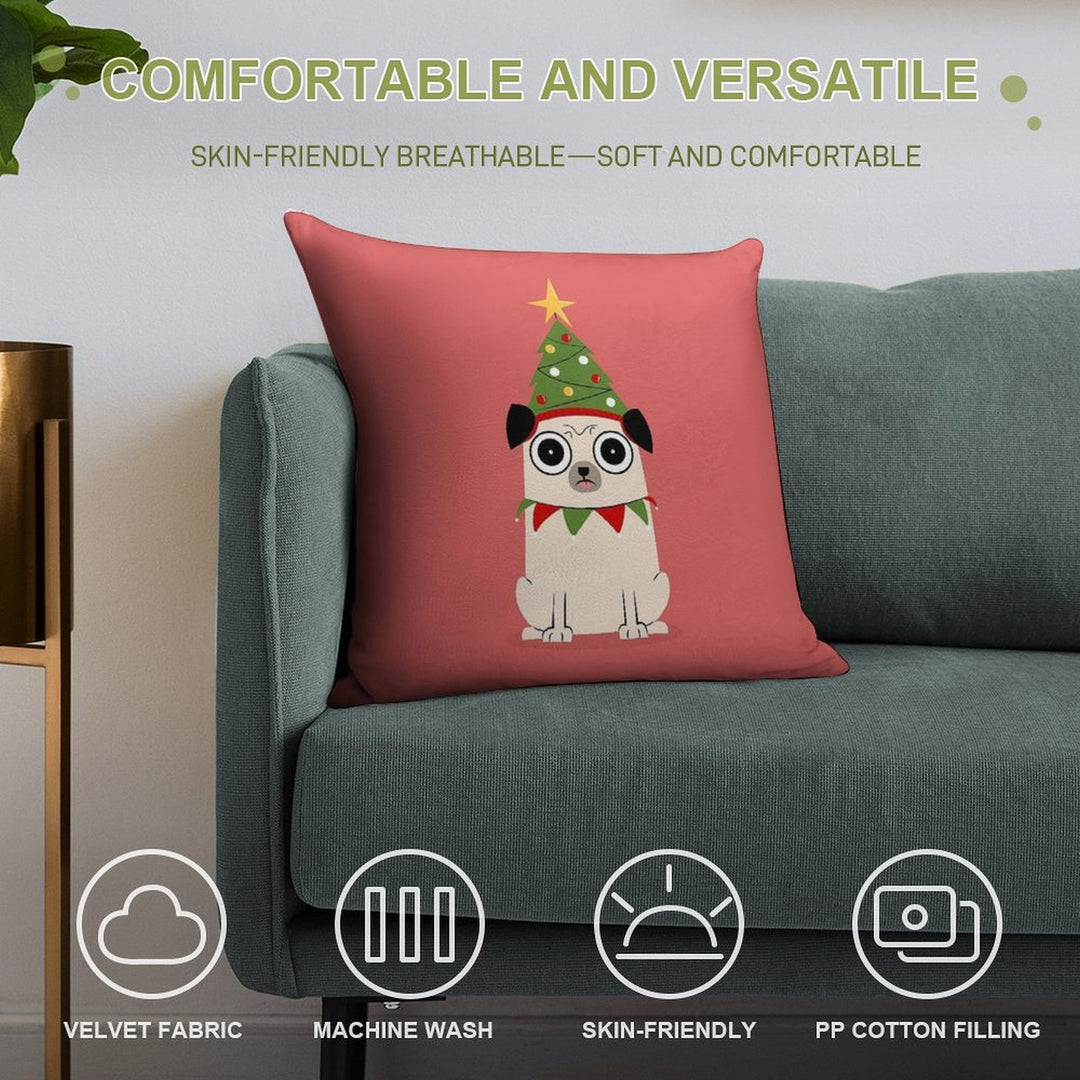 It's Christmas for Pug's Sake Soft High-Density Material Throw Pillow
