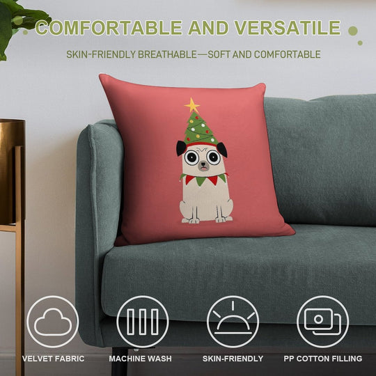 It's Christmas for Pug's Sake Soft High-Density Material Throw Pillow