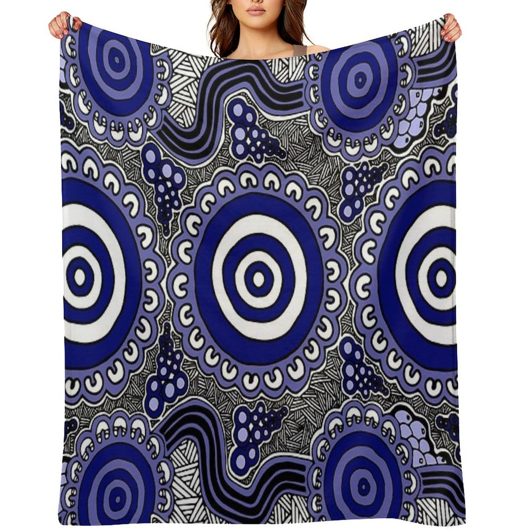 Authentic Aboriginal Art - Gathering Machine-washable Throw Blanket