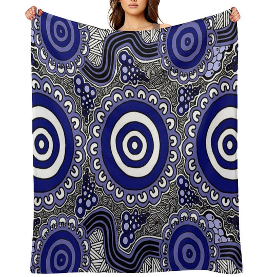 Authentic Aboriginal Art - Gathering Machine-washable Throw Blanket