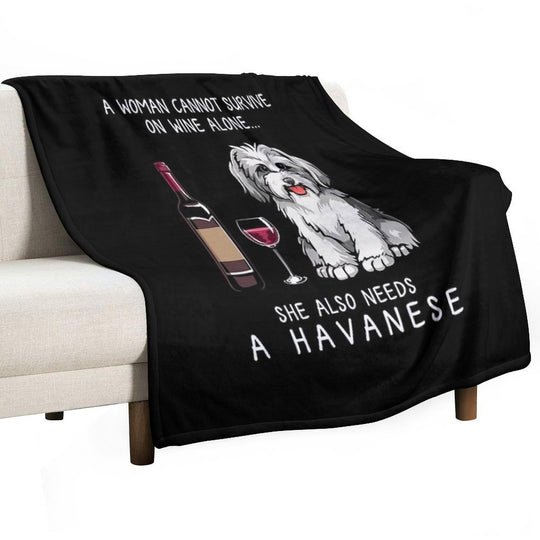 Havanese And Wine Funny Dog Wrinkle-free Throw Blanket