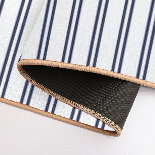 White And Navy Double Stripes  Anti-Trip Bath Mat