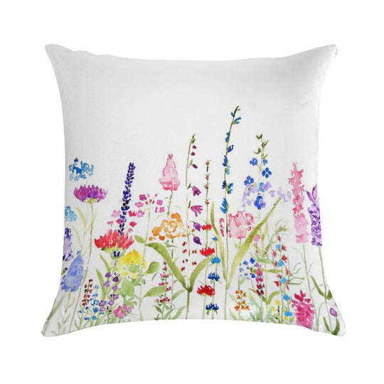 Hand Painted Colorful Wild Flower Field Soft Multiple Sizes Throw Pillow