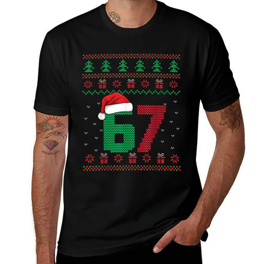 Six Seven Christmas 6 7 Ugly Christmas Sweater  Ribbed Collar T-Shirt