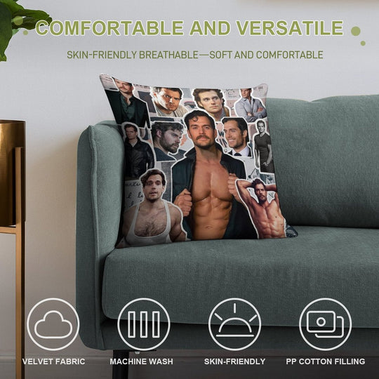 Henry Cavill Photo Collage Soft Multiple Sizes Throw Pillow