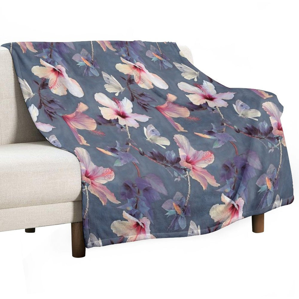 Butterflies And Hibiscus Flowers - A Painted Pattern Travel-friendly Throw Blanket