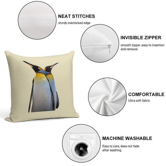 Two King Penguins on The Beach  Unique Photo Art Soft High-Density Material Throw Pillow