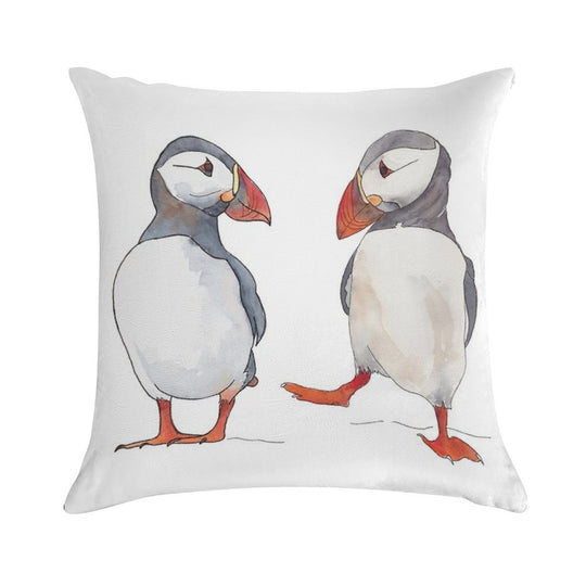 Puffin Friends Dancing - Illustration Soft Anti-Pilling Throw Pillow
