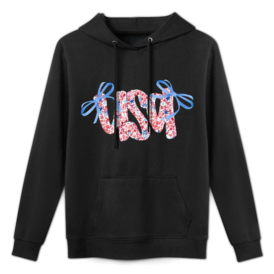 Floral USA Coquette Bow 4th of July America Durable Construction Hoodie