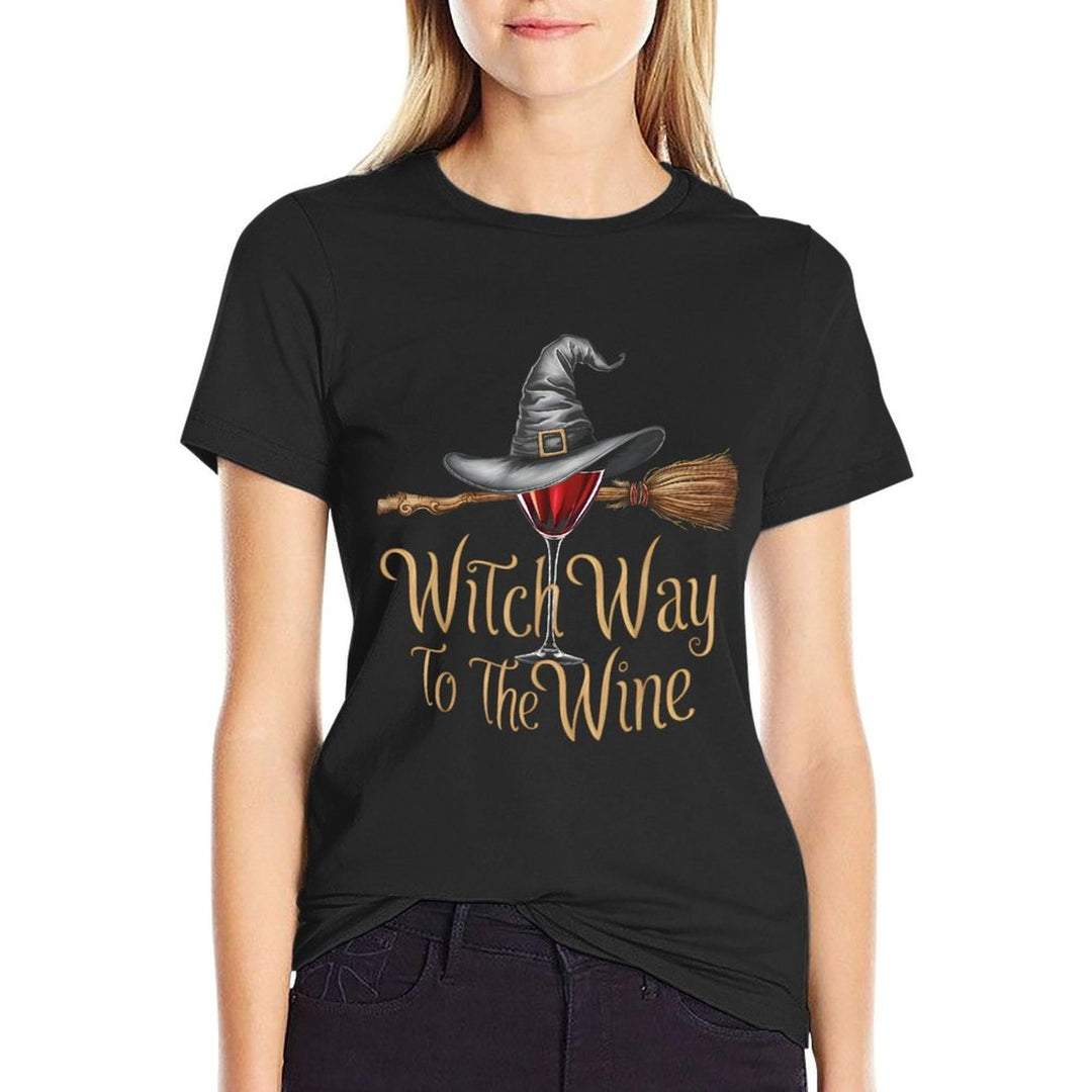 Witch Way To The Wine Funny Halloween Wine Lover  Summer-ready Fabric T-Shirt