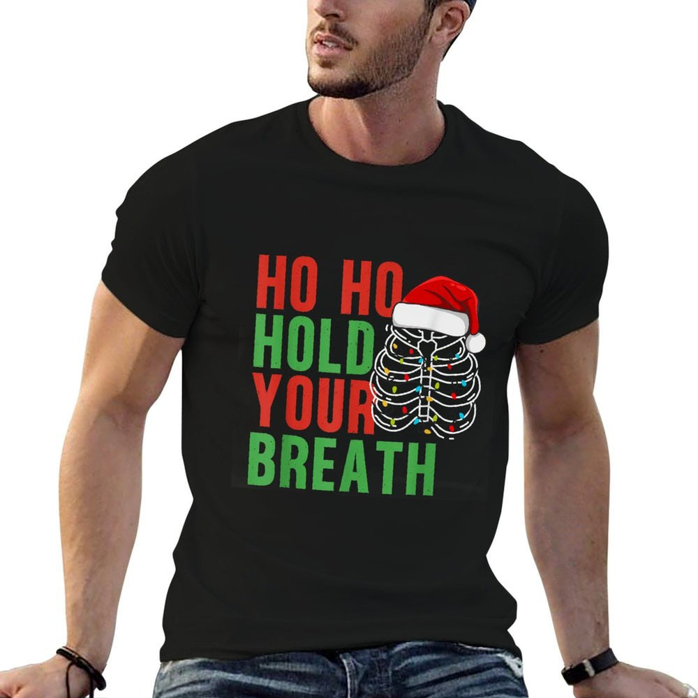 Radiology Tech Christmas Skeleton Ho Ho Ho Your Breath  Heathered Texture T-Shirt