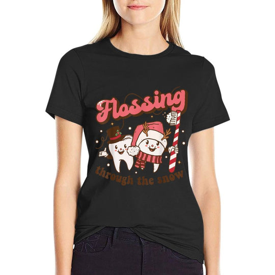 Flossing Through The Snow Dental Hygienist Christmas Dentist  Trendy Pattern T-Shirt