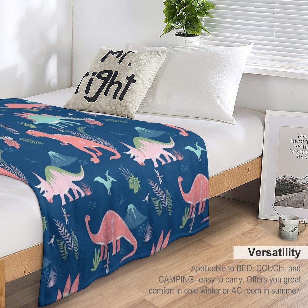 Jurassic Dinosaur in Blue + Coral Wrinkle-free Throw Blanket